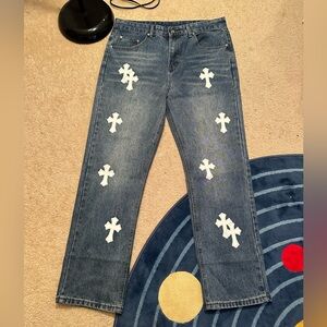 Levi’s Chrome Hearts Inspired Custom Jeans Blue and White Crosses